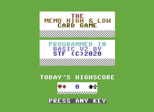 Memo High Low Card Game